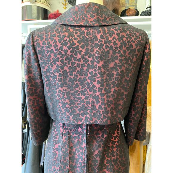 Vintage 1950s 2 piece dress and jacket burgundy and black, s/m, mrs maisel, mcm - Picture 9 of 10